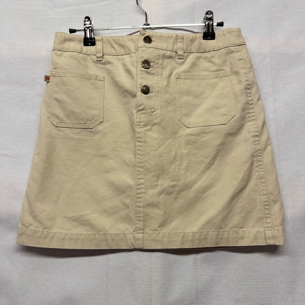 Ralph Lauren Women Tan Cotton Canvas Button Front Mini Utility Skirt Size 2